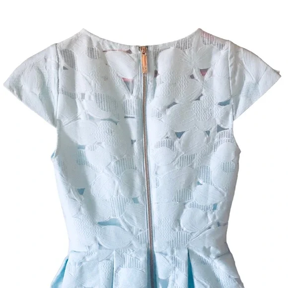Ted Baker Baby Blue Laureto Fit & Flare Lace Dress Pleated Skirt Net Cut Outs - Picture 9 of 16